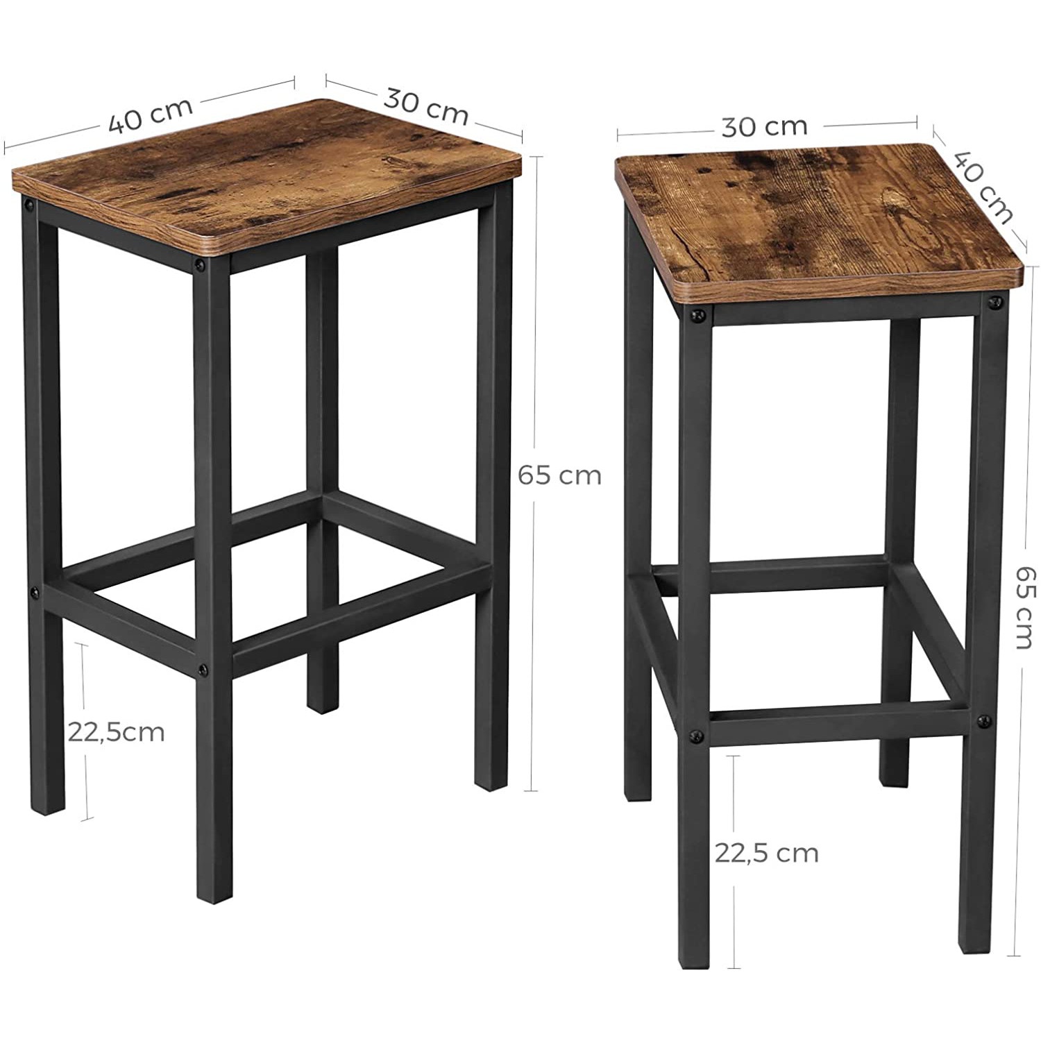 barové stoličky 2ks 40x30x65cm hnedé drevo kov megamix.sk