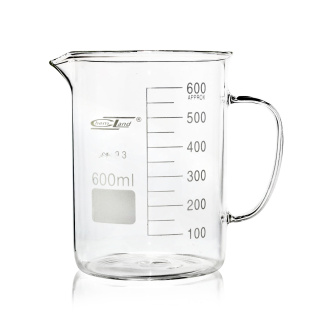 Nízka kadička s uchom a výlevkou, 100 ml, borosilikátové sklo (BORO 3.3), ISO 3819, DIN 12331