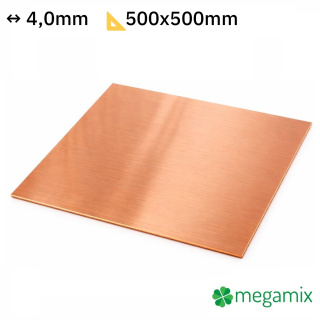 Medený plech hrúbka 4,0 mm rozmer 500x500 mm medená Cu forma