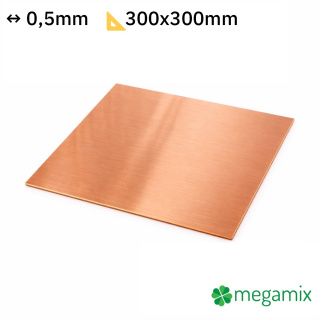 Medený plech hrúbka 0,5 mm rozmer 300x300 mm medená Cu forma