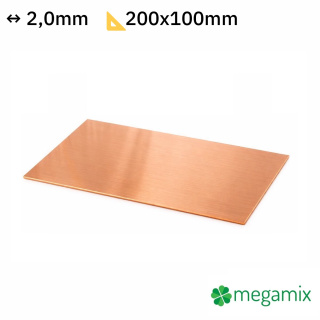 Medený plech hrúbka 2,0 mm rozmer 200x100 mm medená Cu forma