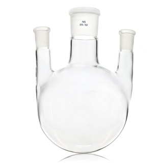 Trojhrdlá banka s guľatým dnom, priame hrdlá, 100 ml, brúsy 29/14/14, borosilikátové sklo (BORO 3.3)