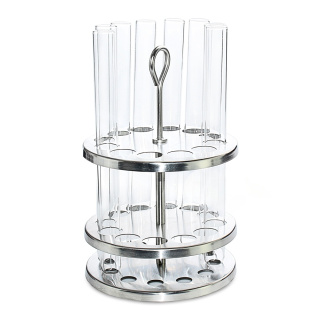 Okrúhly stojan na skúmavky z nerezovej ocele, 24 miest, priemer 20 mm, výška 165 mm – autoklávovateľný