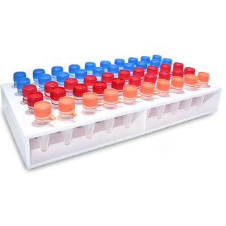 Stojan na skúmavky Eppendorf, 50 miest, 1,5 ml, dvojpolicový – PP, autoklávovateľný