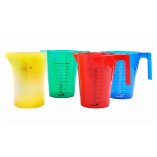 Sada kadičiek z PP s uchom, 1000 ml, 4 ks (modrá, žltá, červená, zelená) – obojstranná stupnica