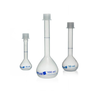 Odmerná banka z PP so skrutkovacím uzáverom, trieda B – 100 ml, DIN EN ISO 1042