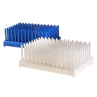 Stojan na skúmavky typu Jež, biely, priemer 14–17 mm – PP, autoklávovateľný