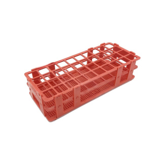 Skladací stojan na skúmavky z PP, 24 miest (3×8), priemer 25 mm, červený, 246×106×68 mm