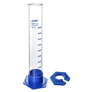 Odmerný valec sklenený, 500 ml, trieda B, základňa z PP – DIN/ISO 4788