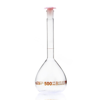 Odmerná banka sklenená, 100 ml, trieda B hnedá stupnica, brúsený spoj 14/23