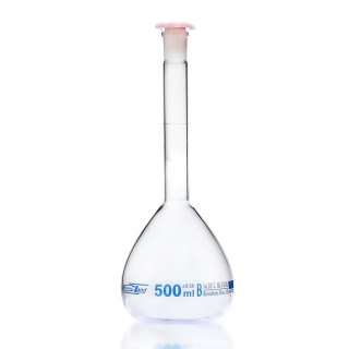 Odmerná banka sklenená, 100 ml, trieda B, modrá stupnica, brúsený spoj 14/23 – NewLine