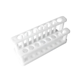 Dvojradový stojan na skúmavky z PP, 7 miest 21,5 mm a 8 miest 17,5 mm, s kolíkmi – laboratórny