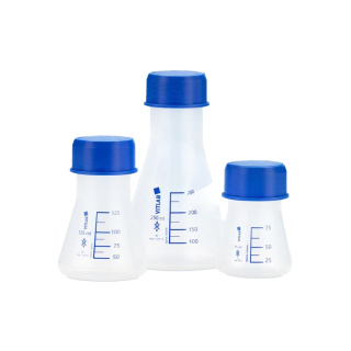 Erlenmeyerova banka z PP s modrým uzáverom – 125 ml, GL 45