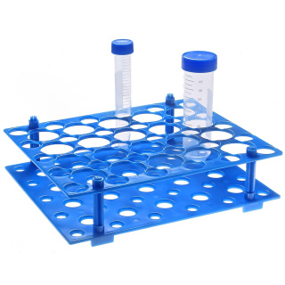Skladací stojan na skúmavky Falcon, 20 miest 50 ml a 30 miest 15 ml, modrý – PP