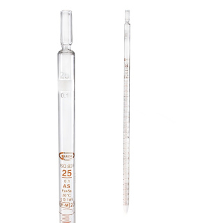 Pipeta viacrozmerová, 25 ml (0,10 ml), trieda AS, hnedá stupnica, s certifikátom – GLASSCO, ISO 835