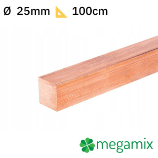 Medená tyč štvorcová 25x25mm 100cm