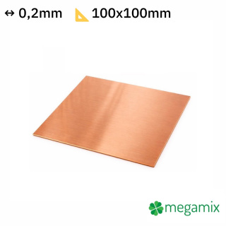 Medený plech hrúbka 0,2 mm rozmer 100x100 mm medená Cu forma