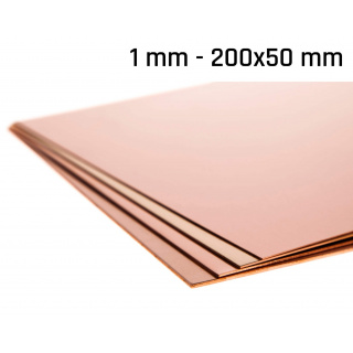Medený plech hrúbka 1,0 mm rozmer 200x50 mm medená Cu forma