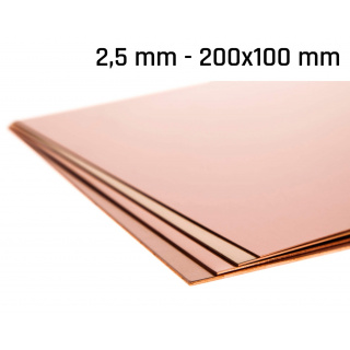 Medený plech hrúbka 2,5 mm rozmer 200x100 mm medená Cu forma