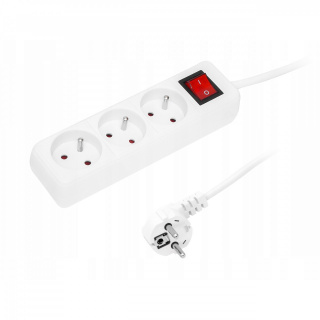 Predlžovačka s vypínačom 3x zásuvka 1,5m biely predlžovací napájací kábel