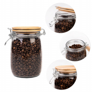 Sklenená nádoba dóza 1000ml 16cm s dreveným tesniacim viečkom