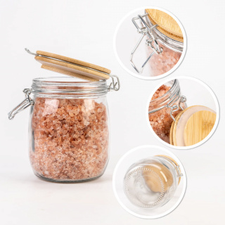 Sklenená nádoba dóza 700ml 14cm s dreveným tesniacim viečkom