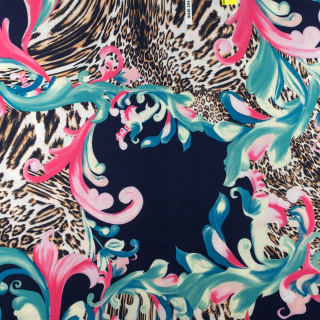 Látka Silki námornícka modrá leopard damašok vzor 0,5m