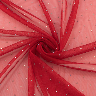 Látka tyl červená s kamienkami 0,5m