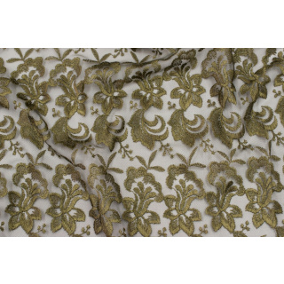 Látka čipka gipiura khaki na tyle 0,5m