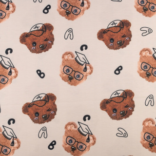 Látka tepláková béžová pletenina medvedík vzor 0,5m