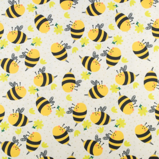 Látka tepláková ecru hladká pletenina včely vzor 0,5m