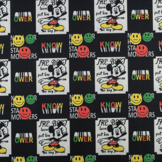 Látka tepláková čierna pletenina Mickey Mouse vzor 0,5m