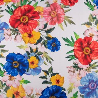 Látka Jersey ITY biela hladká pletenina kvety 0,5m