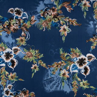 Látka Jersey ITY modrá hladká pletenina kvety 0,5m