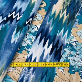 Látka Jersey ITY modrá hladká kvety pletenina 0,5m