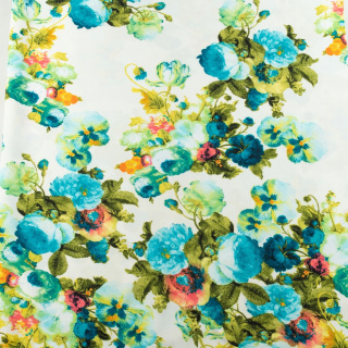 Látka ITY tyrkysová hladká kvety pletenina 0,5m