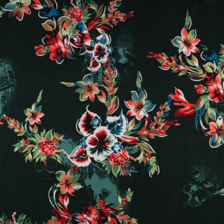 Látka Jersey ITY zelená hladká kvety pletenina 0,5m