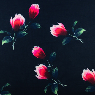 Látka Jersey ITY námornícka modrá hladká kvety pletenina 0,5m