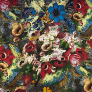 Látka Jersey ITY hladká maľované kvety pletenina 0,5m