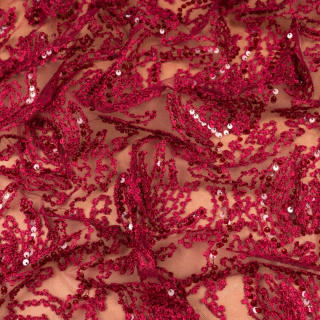 Látka čipka bordová s flitrami vzor 0,5m