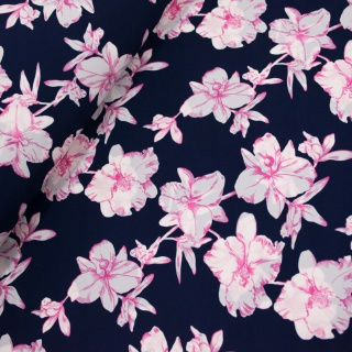 Látka Kelly krep námornícka modrá kvety vzor 0,5m