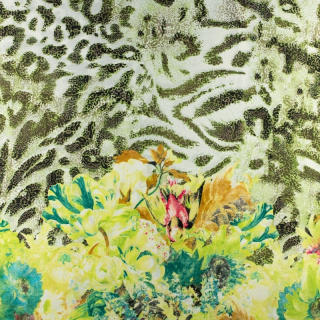 Látka Silki zelená leopard kvety 0,5m