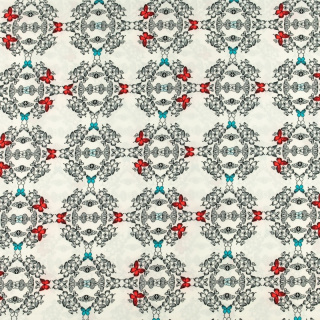 Látka Silki modro-červená motýle vzor 0,5m