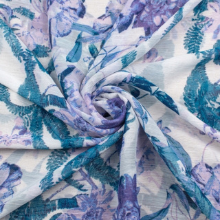 Látka šifón biela hladká kvety vzor 0,5m