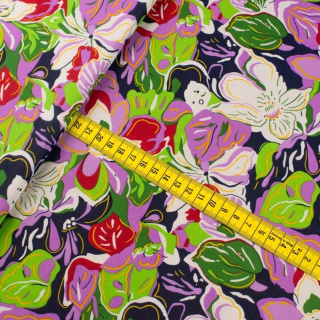 Látka šifón zelená hladká kvety vzor 0,5m