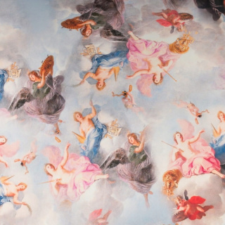 Látka šifón hodvábny sivá hladká anjeli vzor 0,5m