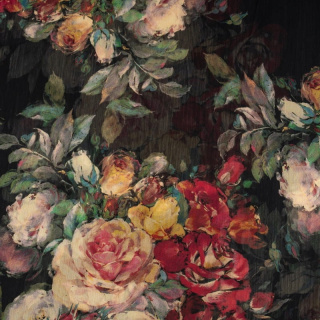 Látka šifón čierna hladká kvety vzor 0,5m