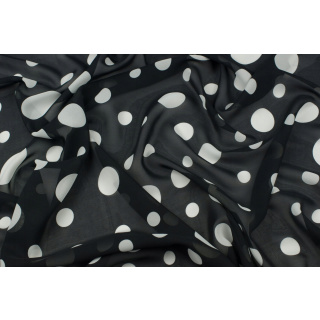 Látka šifón čierna hladká biele bodky vzor 0,5m