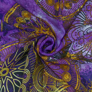 Látka šifón fialová hladká orientálny vzor 0,5m