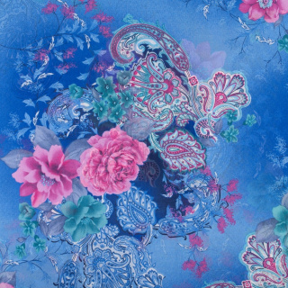 Látka šifón modrá hladká orientálny vzor 0,5m